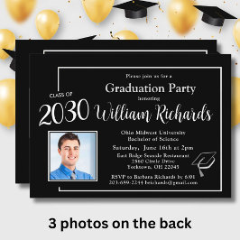 Invitación Elegante partido de graduación de 4 fotos en blanc