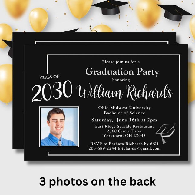 Invitación Elegante partido de graduación de 4 fotos en blanc (Subido por el creador)