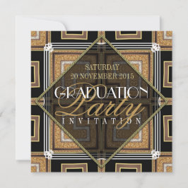 Invitación Elegante Partido de Graduación de Arte Deco de Oro