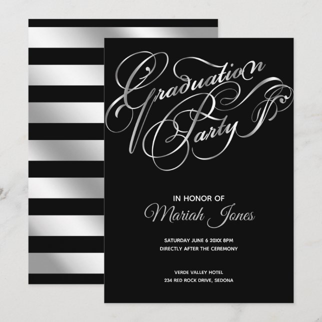Invitación Elegante Partido de Graduación de Caligrafía de Co (Anverso / Reverso)