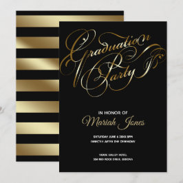 Invitación Elegante Partido de Graduación de Caligrafía Negra