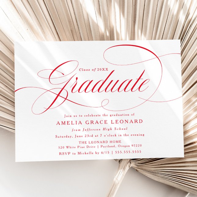 Invitación Elegante Partido de Graduación de Caligrafía Roja (Subido por el creador)