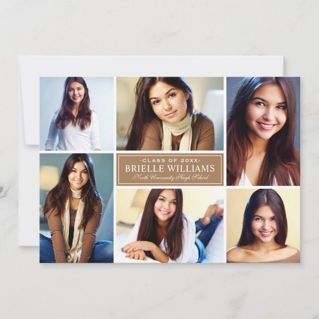 Invitación Elegante Partido de Graduación de Collage de fotos (Anverso)