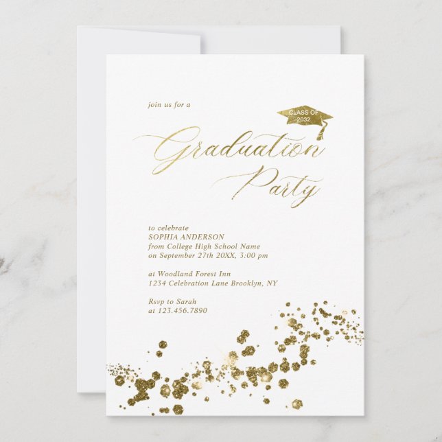 Invitación Elegante Partido de Graduación de Confetti de Oro  (Anverso)