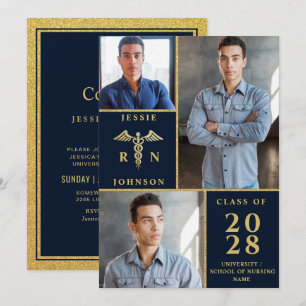 Invitación Elegante Partido de Graduación de Enfermería Golde