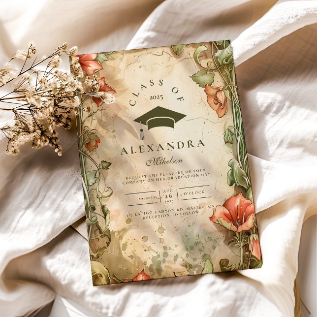 Invitación Elegante Partido de Graduación de Flor Silvestre (Subido por el creador)