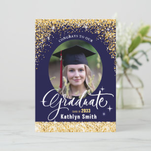 Invitación Elegante Partido de Graduación de Foto Azul Purpur