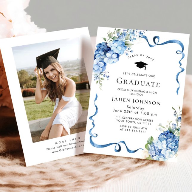 Invitación Elegante Partido de Graduación de Foto de Hydrange (Subido por el creador)