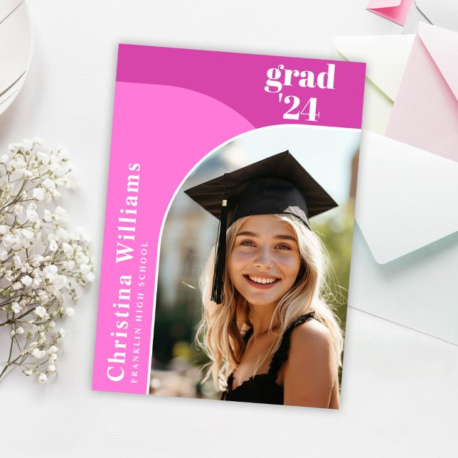 Invitación Elegante Partido de Graduación de Foto del Arco Ca (Elegant Hot Pink Arch Photo Graduation Party Invitation)