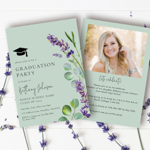Invitación Elegante Partido de Graduación de Foto Floral Verd