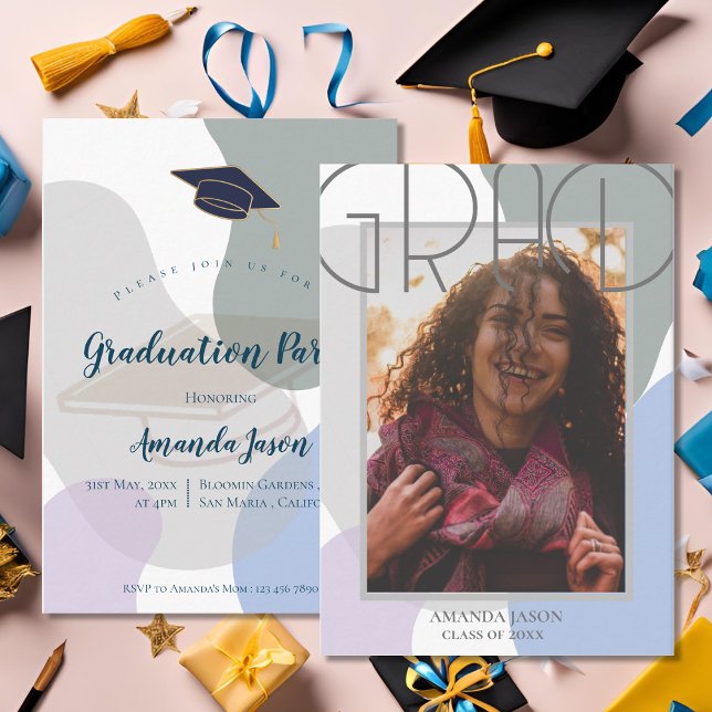 Invitación Elegante Partido de Graduación de Foto Grad 2025 (Cute Elegant 2025 Grad Photo Graduation Party Invitation)