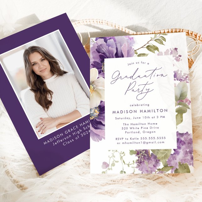 Invitación Elegante Partido de Graduación de Fotografía Flora (Subido por el creador)