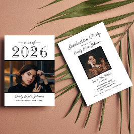 Invitación Elegante Partido de Graduación de Fotografías Blan