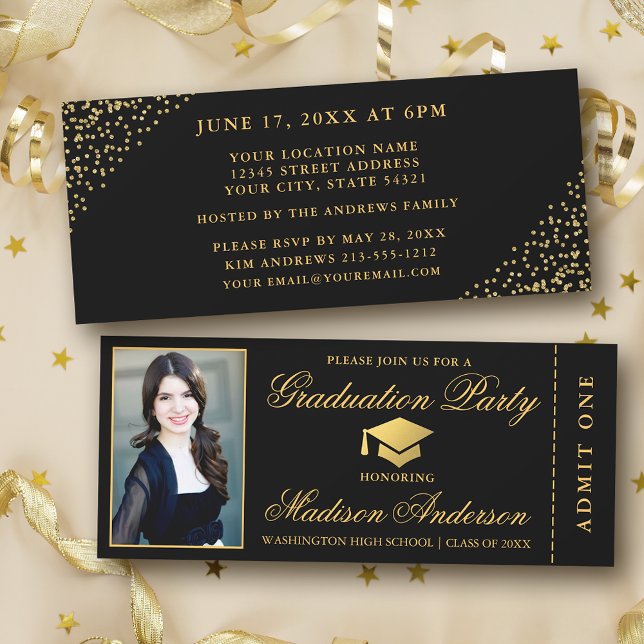 Invitación Elegante partido de graduación de fotografías de B (Customize to change text size or text style.)