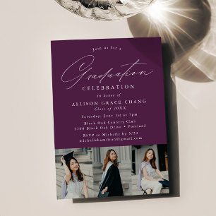 Invitación Elegante Partido de Graduación de Fotografías Púrp
