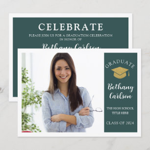 Invitación Elegante Partido de Graduación de Fotografías Verd