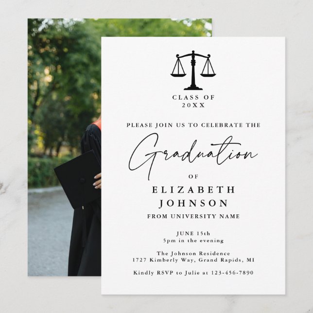 Invitación Elegante partido de graduación de fotos de la Facu (Anverso / Reverso)