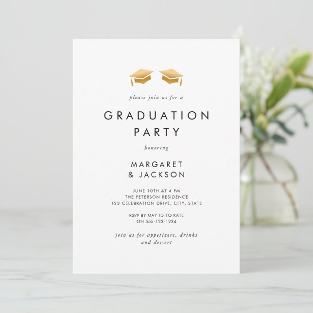 Invitación Elegante Partido de Graduación de Grado de Oro (Anverso de pie)