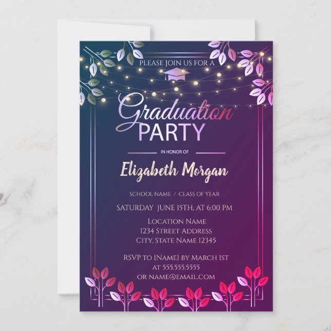 Invitación Elegante partido de graduación de hojas de árbol (Anverso)