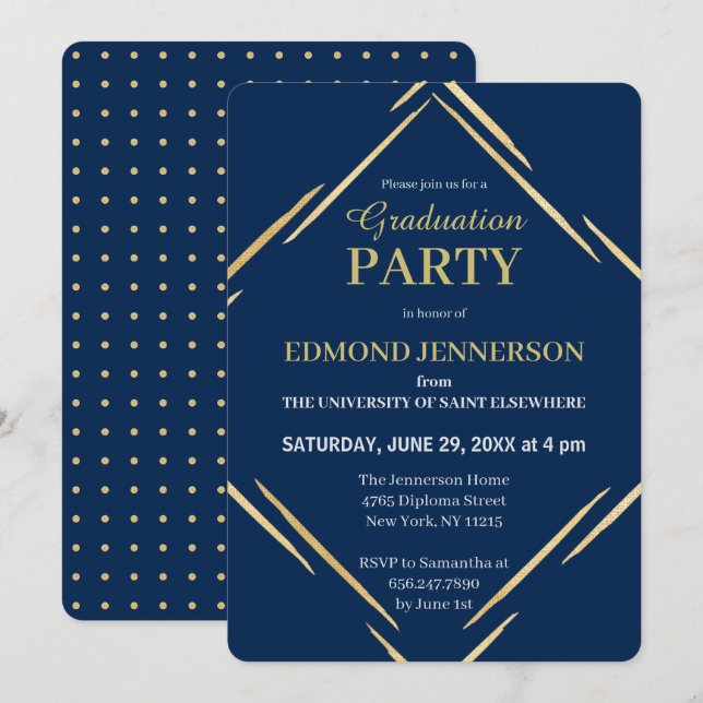 Invitación Elegante Partido de Graduación de la Escuela Secun (Anverso / Reverso)