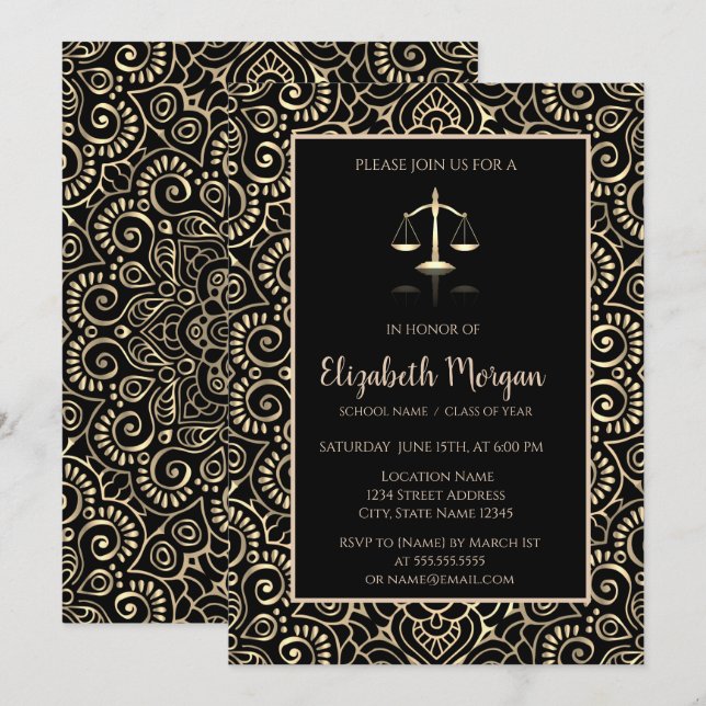 Invitación Elegante Partido de Graduación de la Facultad de D (Anverso / Reverso)