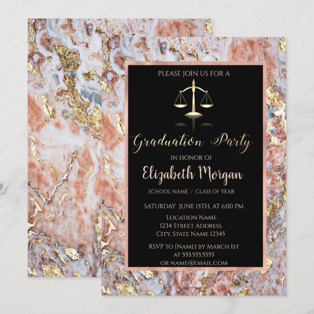 Invitación Elegante partido de graduación de la Facultad de D (Anverso / Reverso)