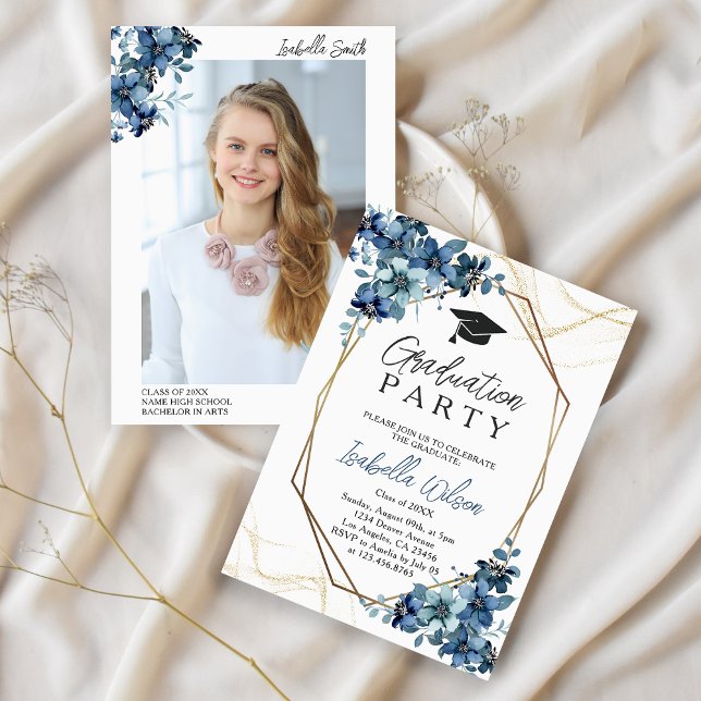 Invitación Elegante Partido de Graduación de la Marina Floral (Subido por el creador)