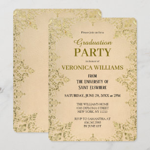 Invitación Elegante Partido de Graduación de Oro Vintage 2025