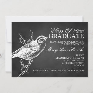 Invitación Elegante partido de graduación de pájaros de Chalk