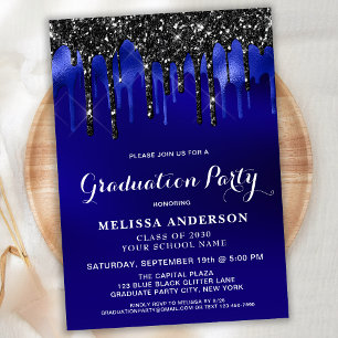 Invitación Elegante partido de graduación de Purpurina negro