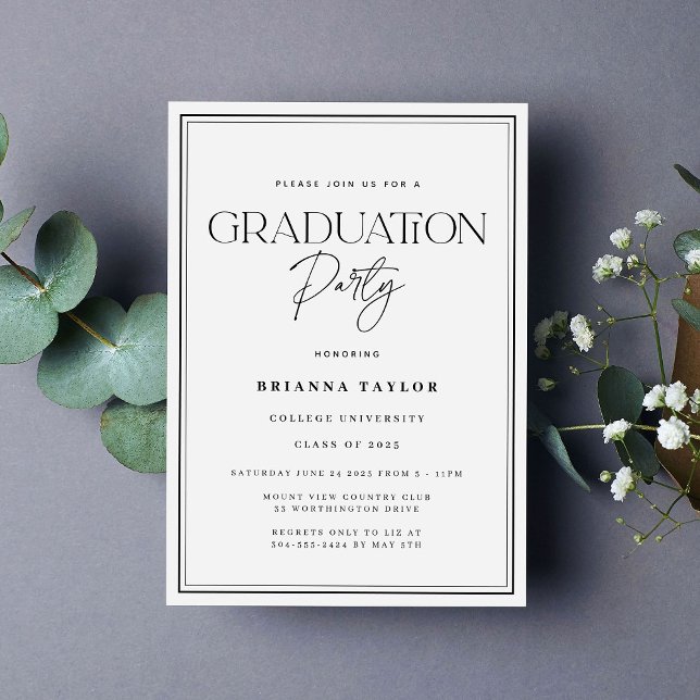 Invitación Elegante Partido de Graduación de Tipografía Blanc (Subido por el creador)