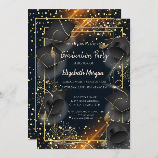 Invitación Elegante Partido de Graduación de Títulos de Gradu (Anverso / Reverso)