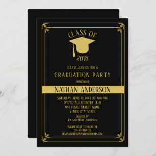 Invitación Elegante Partido de Graduación del Marco Negro y O