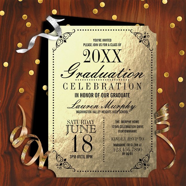Invitación Elegante Partido de Graduación del Ticket de Oro (Subido por el creador)