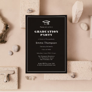 Invitación Elegante partido de graduación en blanco y negro d