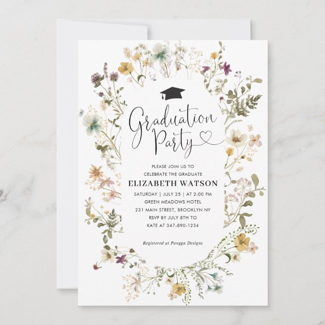 Invitación Elegante Partido de Graduación Floral Boho Wildflo (Anverso)
