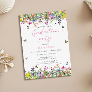 Invitación Elegante Partido de Graduación Floral Boho Wildflo