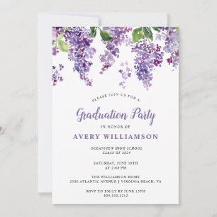 Invitación Elegante Partido de Graduación Floral Lilac
