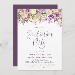 Invitación Elegante Partido de Graduación Floral Morada Radia