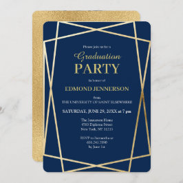 Invitación Elegante partido de graduación geométrica de oro a