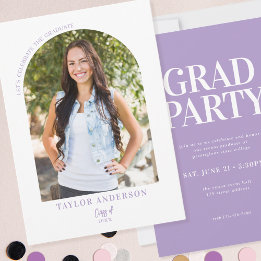 Invitación Elegante Partido de Graduación Lilac de Foto Arco