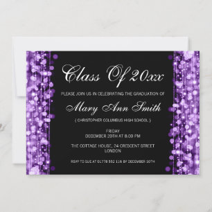 Invitación Elegante Partido de Graduación Luces Moradas y Par