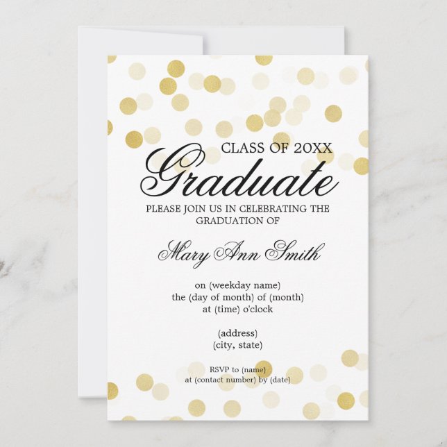 Invitación Elegante Partido de Graduación Luces Purpurinas de (Anverso)