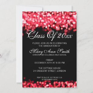Invitación Elegante Partido de Graduación Luces Rojas