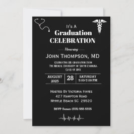Invitación Elegante Partido de Graduación Médica Negro y Blan
