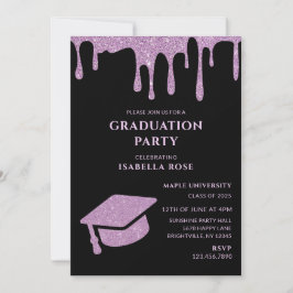 Invitación Elegante partido de graduación negro y rosa de Mod