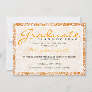 Invitación Elegante Partido de Graduación Paisley Naranja