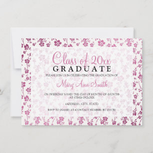 Invitación Elegante Partido de Graduación Patrón Floral Rosa