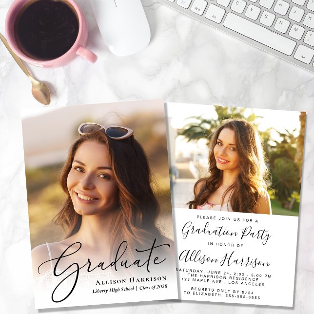 Invitación Elegante Partido de Graduación por Sobreposición d (An elegant photo graduation party invitation to celebrate the graduate's achievements)