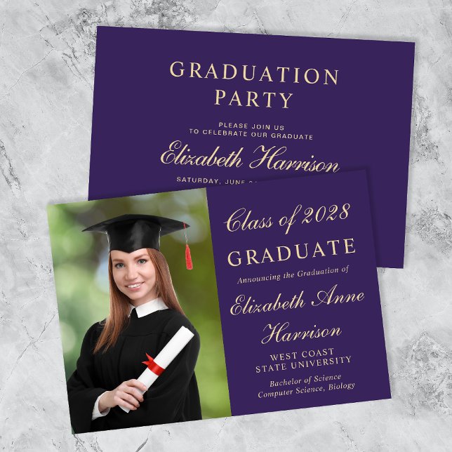 Invitación Elegante Partido de Graduación Purple del Colegio  (Subido por el creador)